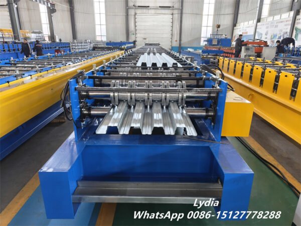 High Speed Steel Decking Sheet Production Line with 15T Decoiler and 12M Stacker Floor Deck Roll Forming Machine