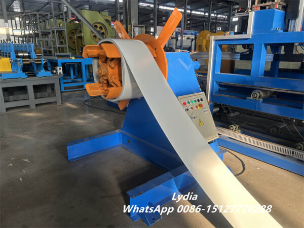 Wall cladding02 3 ton hydraulic decoiler for wall cladding roll forming machine with automatic coil expansion