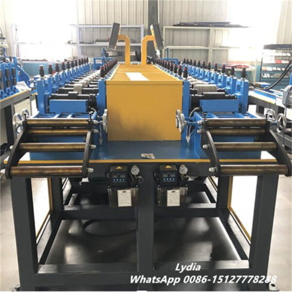Combo hat profile and wall angle03 Double line hat profile and wall angle roll forming machine working in production line