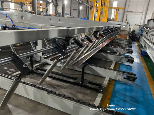 Pocket Rib roofing panels stacked after automatic cutting and forming