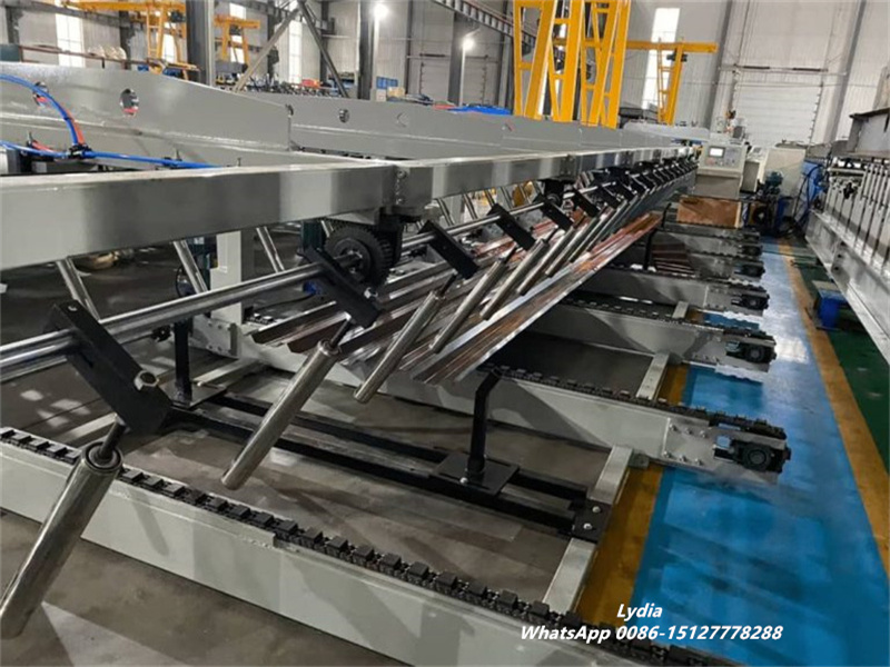 Pocket Rib roofing panels stacked after automatic cutting and forming