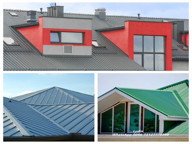 Pocket Rib roofing panels stacked after automatic cutting and forming