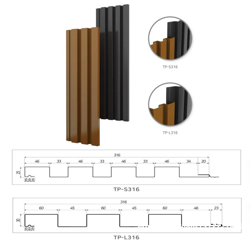 finished 90 degree concealed screw metal wall cladding panel