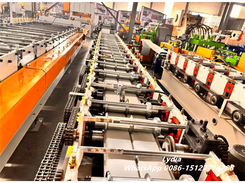 Trapezoidal exterior wall cladding roll forming machine producing metal wall panels