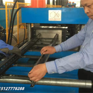 High-speed cable tray roll former in manufacturing workshop