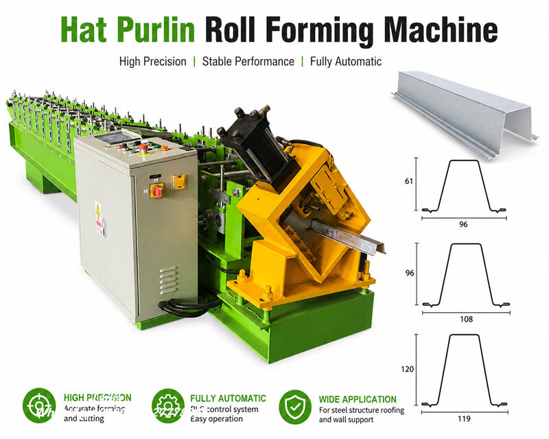 Hat Purlin05 Hat Purlin Roll Forming Machine with Roller Stations