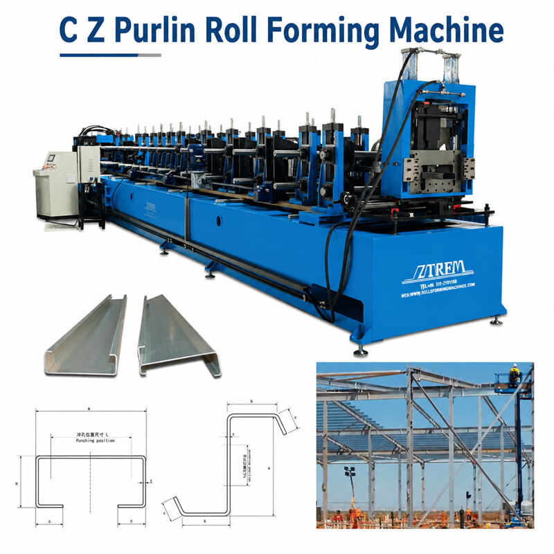 cz purlin01 C and Z Purlin Roll Forming Machine with Automatic Punching System