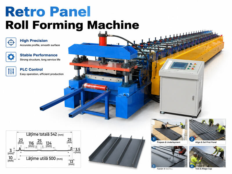 Retro Panel Standing01 Retro Panel Roll Forming Machine for 542mm Click Lock Metal Roofing Panel Production