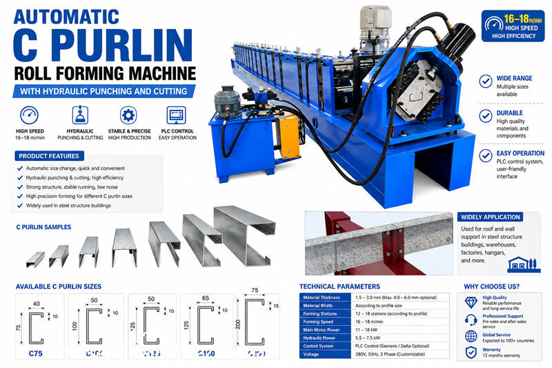 Automatic C Channel Purlin Roll Forming Machine