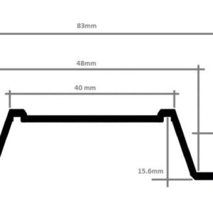 Inverted Omega section metal ceiling baffle profile with rectangular visible face