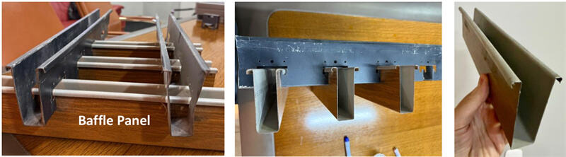 Inverted Omega section metal ceiling baffle profile with rectangular visible face